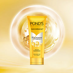 Pond's Sun Miracle detan facewash tube with bright golden glow around
