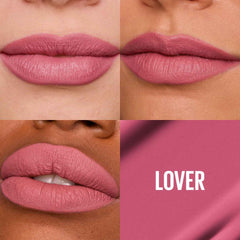 Mauve-pink matte liquid lipstick on closed lips