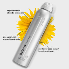 Fat Boy Tousle & Go 177ml spray can, silver with white nozzle; sunflower and care icons