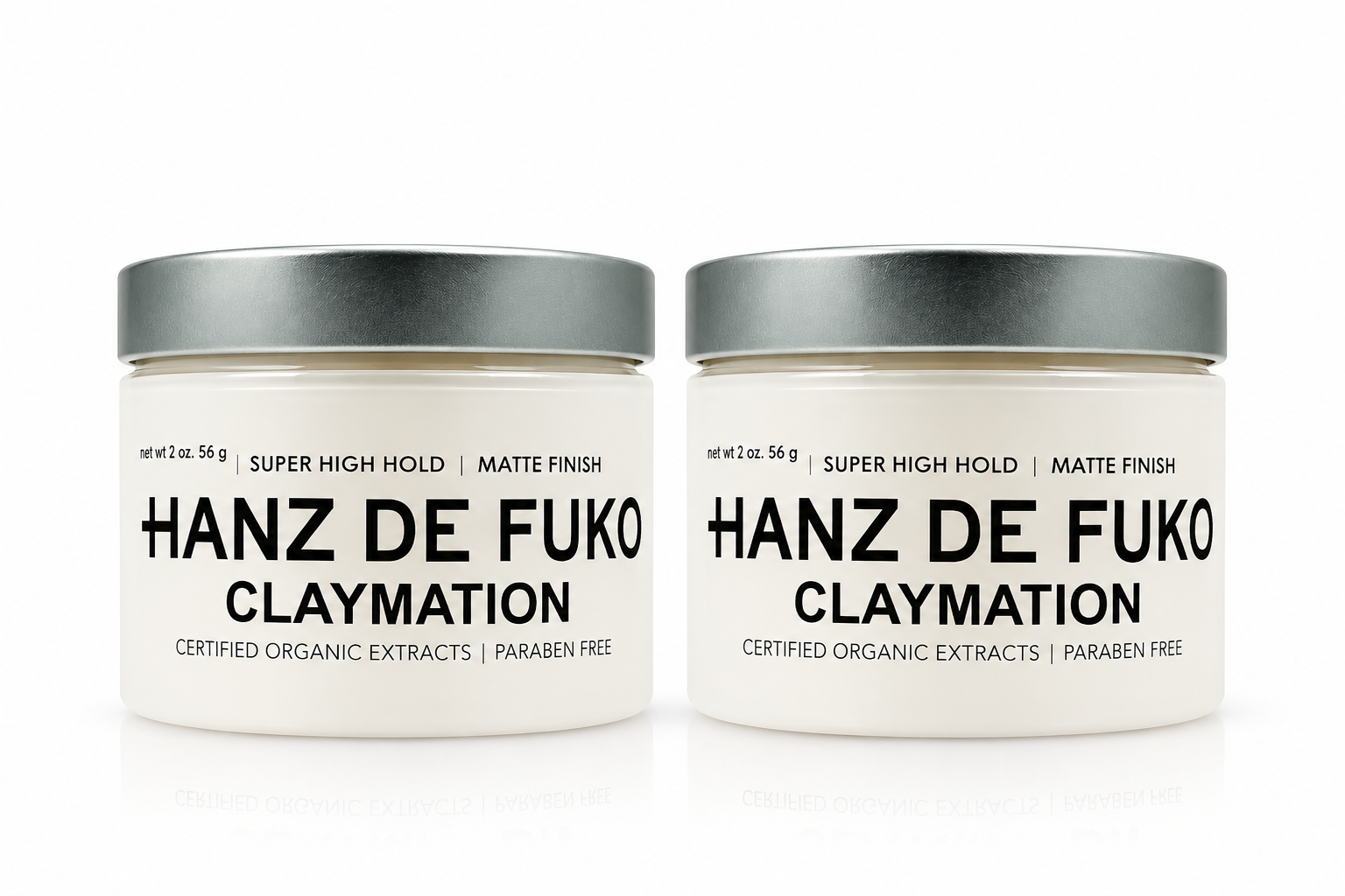 Two white hair clay jars with gold lids, matte finish, super high hold.