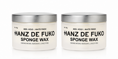 Two Hanz De Fuko Sponge Wax jars with silver lids, medium hold matte finish