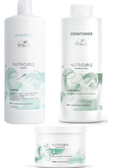 Wella Professionals Nutricurls Waves Shampoo 1000ml, Detangling Conditioner 1000ml & Mask 500ml  Trio Bundle