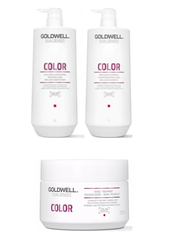 Goldwell Dualsenses Color hair care bottles and treatment jar, white with pumps and lid