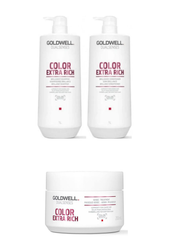 Goldwell Dualsenses Color Extra Rich shampoo bottles, 1L and 1L