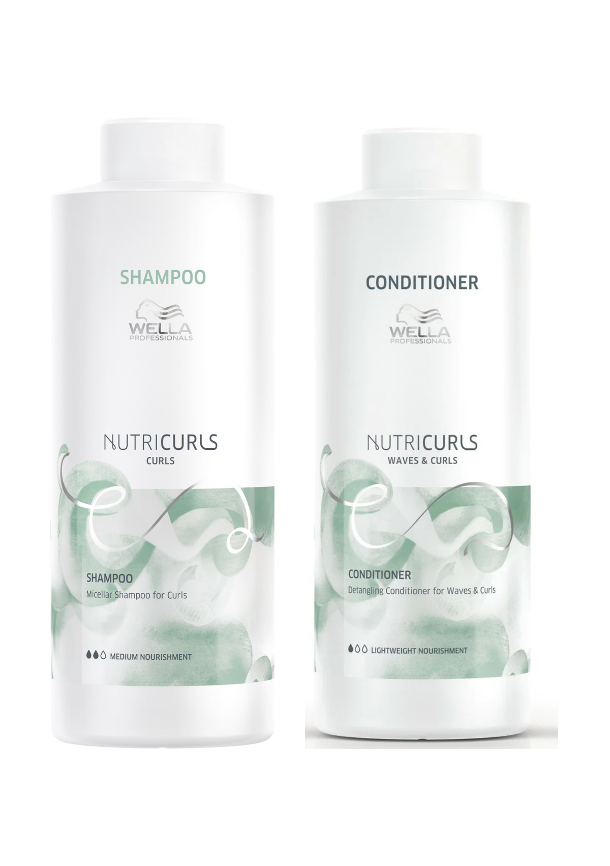 Wella NutriCurls Micellar Curls Shampoo and  Detangling Conditioner For Waves & Curls 1000ml Bundle