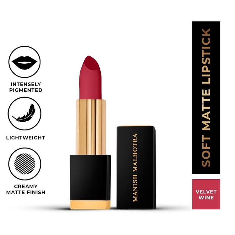 MyGlamm - Manish Malhotra Soft Matte Lipstick - Velvet Wine (Deep Maroon Shade) | Long Lasting, Hydrating, Moisturising, Matte Finish Creamy Lipstick