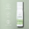 Renewing shampoo bottle with green label and white cap