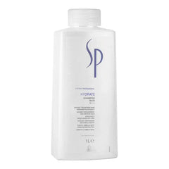 Hydrate shampoo bottle, 1L, white plastic with white cap and SP label
