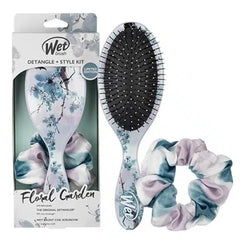 Floral garden detangle brush kit with white bristles and matching hair scrunchie