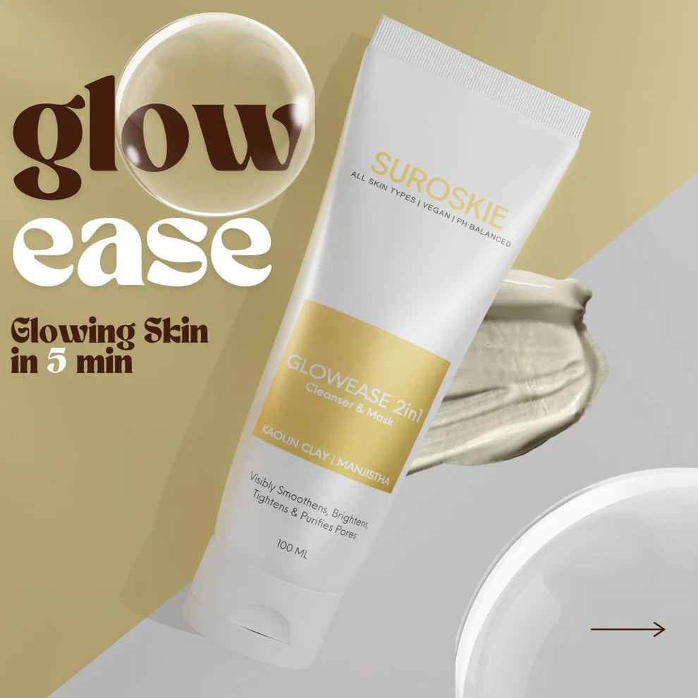 Suroskie - GlowEase 2in1 Cleanser & Mask | Visibly Smoothens, Brightens, Tightens & Purifies Pores | 100ml