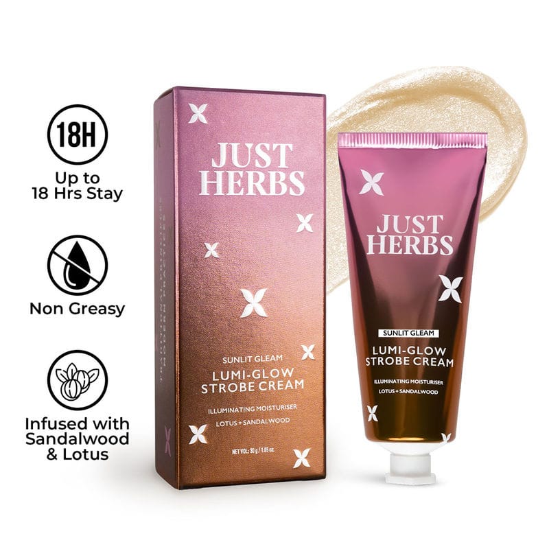 Just Herbs - Sunlit Gleam: Lumi-Glow Strobe Cream with Lotus & Sandalwood : 30 gm