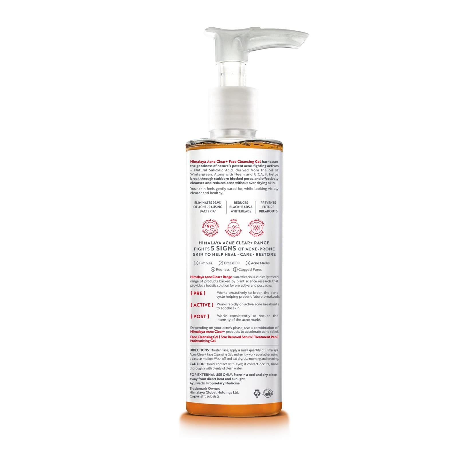 Himalaya - Acne Clear+ Face Cleansing Gel with Natural Salicylic Acid for Reducing Acne & Sebum 200ml