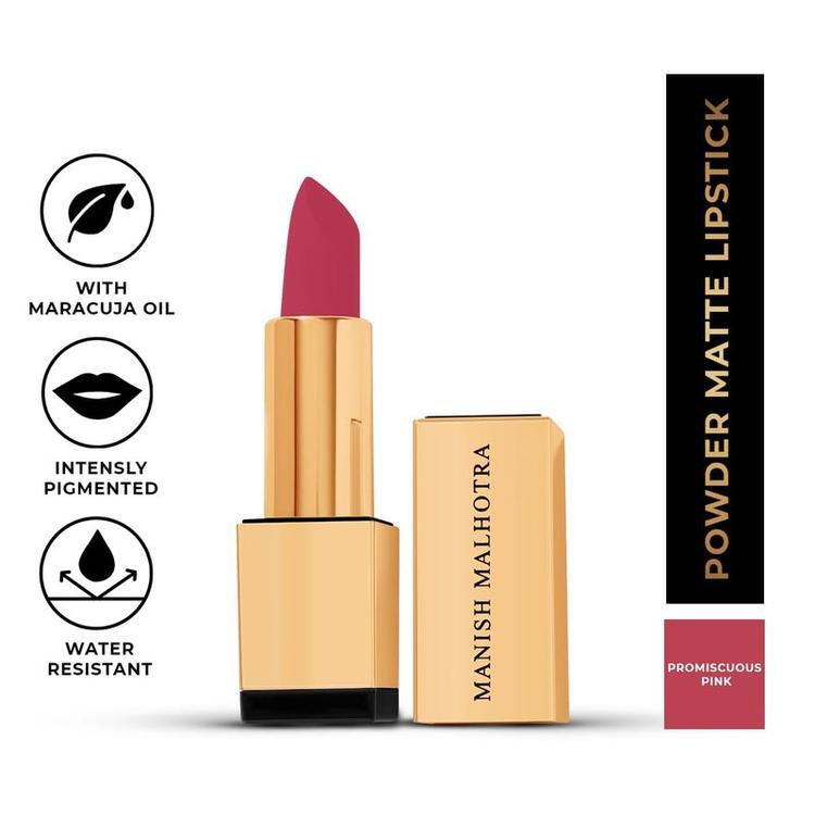 MyGlamm - Manish Malhotra Powder Matte Lipstick - Promiscuous Pink (Coral Pink Shade) | Water-resistant, Luxurious, Powder Matte Lip Colour