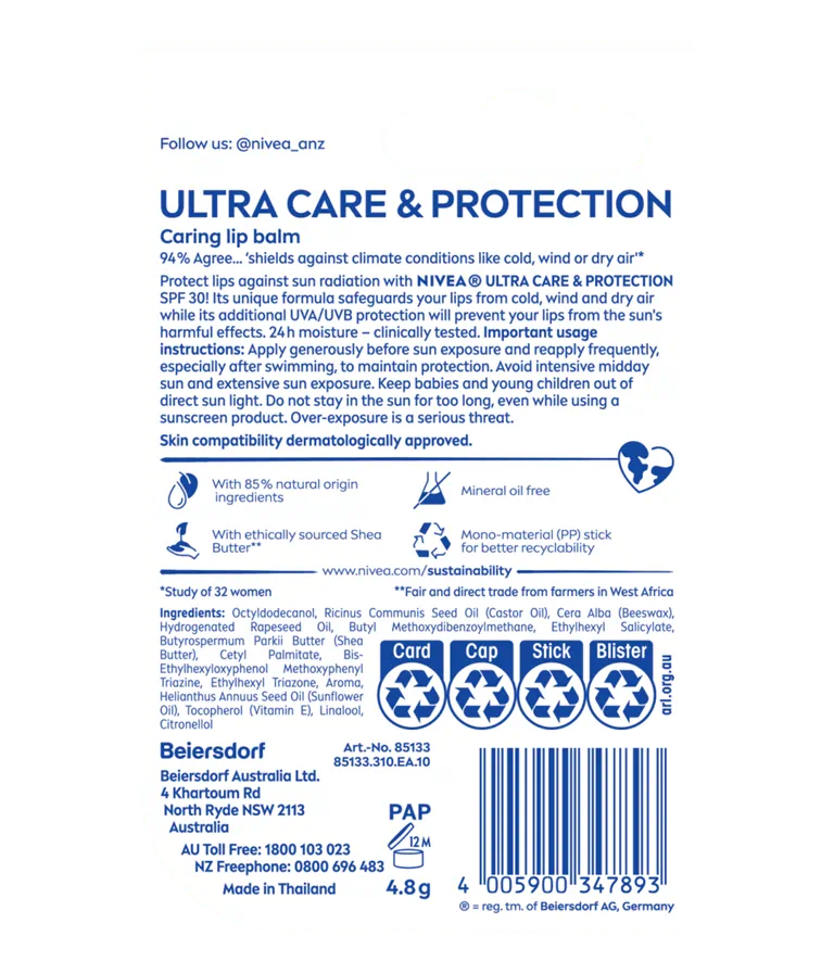 Nivea - Ultra Care & Protect SPF 30 Lip Balm 4.8g