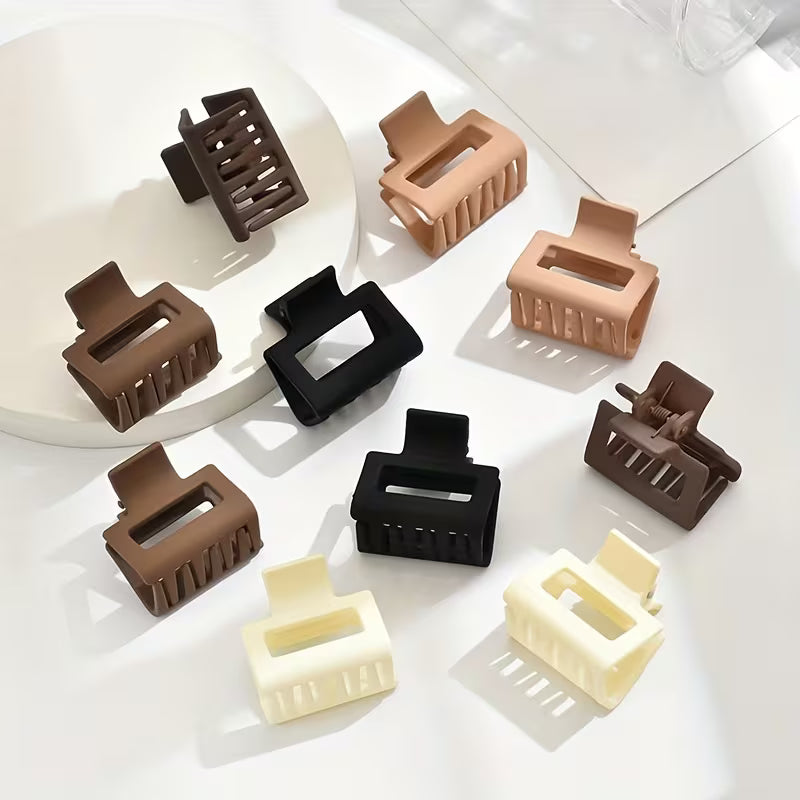 Small square hair claw clips, assorted frosted latte shades in various colors.