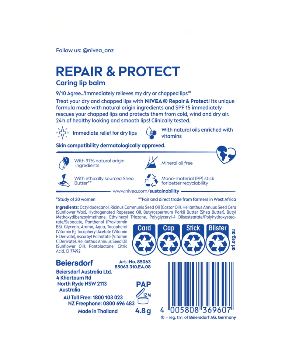 Nivea - Repair & Protect Lip Balm SPF 15 4.8g