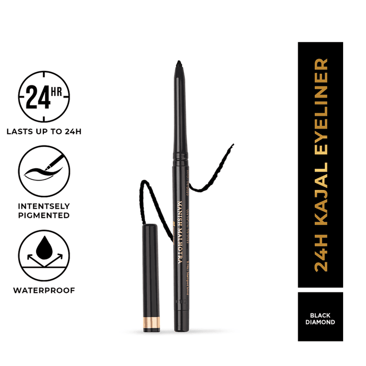 MyGlamm - Manish Malhotra 24H Kajal Eyeliner - Black Diamond (Black) | Long Lasting, WaterProof, Smudge Proof Retractable Eye Kajal Pencil