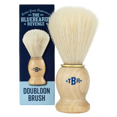 Synthetic shaving brush with pale bristles and light wood *TBR* handle, with box