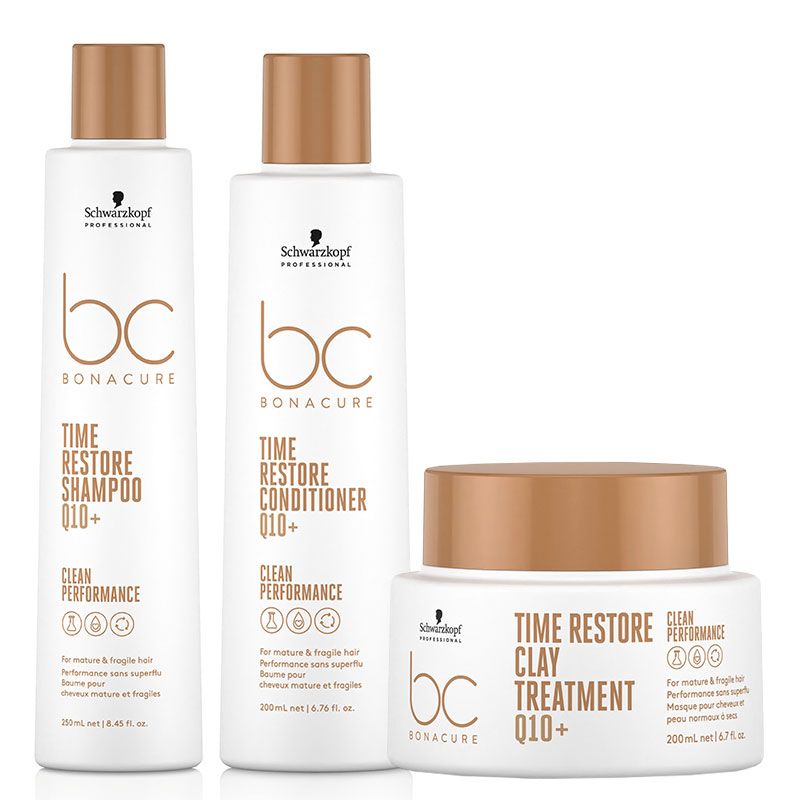 Schwarzkopf - BC Bonacure Clean Performance Time Restore Shampoo, Conditioner & Clay Treatment Bundle