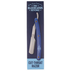 Cut-throat straight razor in a retail box with blue handle