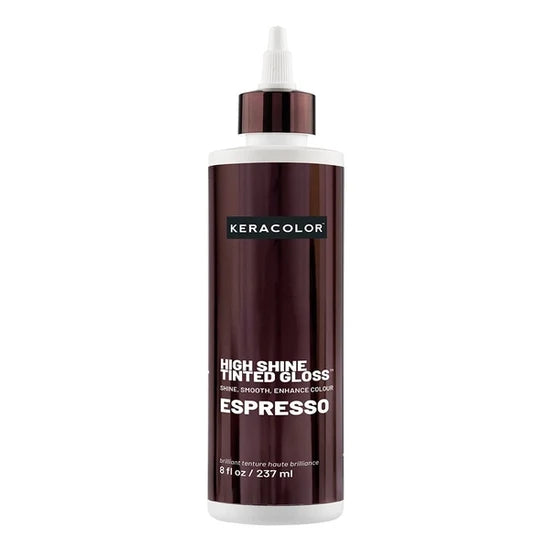 KERACOLOR high shine tinted gloss in Espresso, brown plastic bottle with pump cap