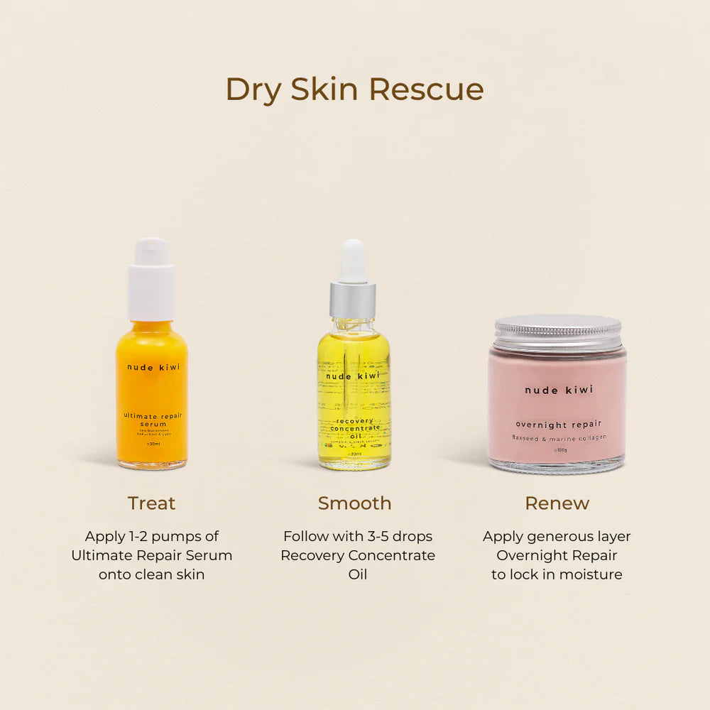 Amber and clear serum bottles with a pink overnight repair jar