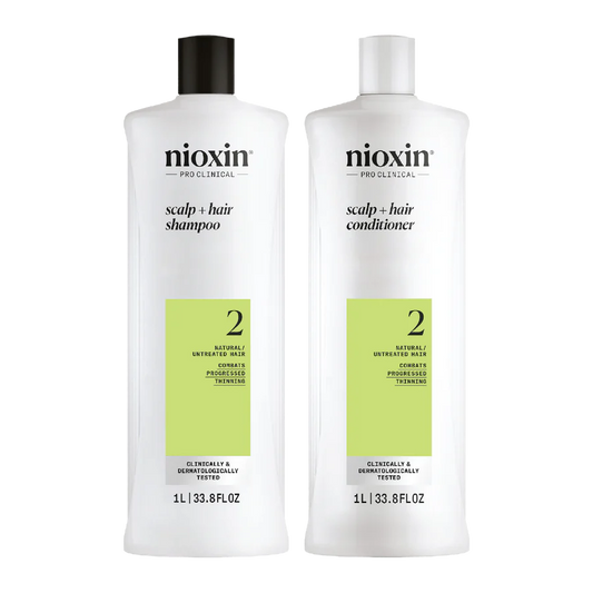 Nioxin System 2 scalp and hair shampoo and conditioner bottles, 1 L each