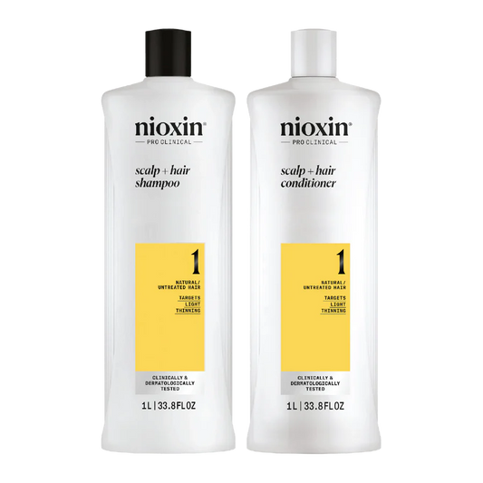 Nioxin System 1 scalp+hair shampoo and conditioner duo, 1L bottles, natural hair