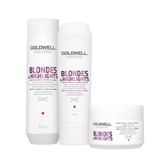 Goldwell Dualsenses - Blondes & Highlights Anti-Yellow Shampoo & Conditioner & 60Sec Treatment Bundle