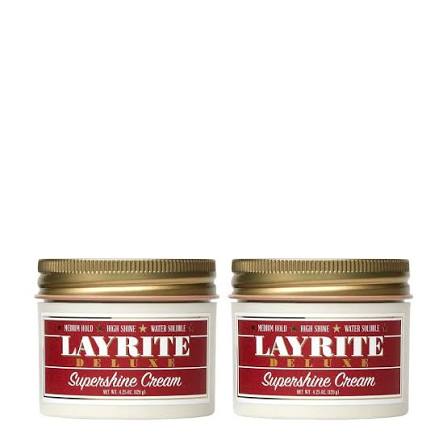 Layrite Supershine Cream jar set, two small round containers with gold lids