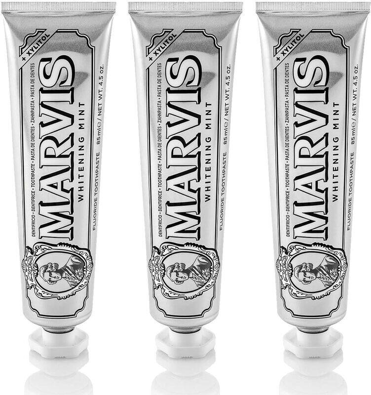 Marvis whitening mint toothpaste bundle, 3 silver tubes with flip-top caps