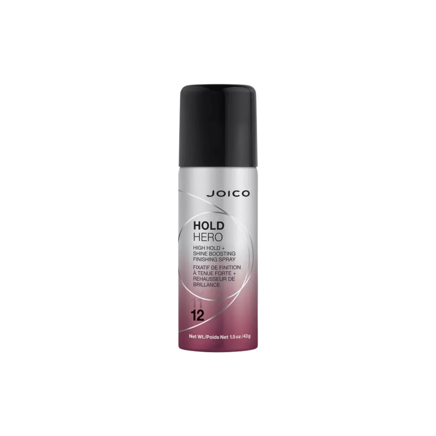Travel-size hair finishing spray bottle with black cap, Joico Hold Hero label