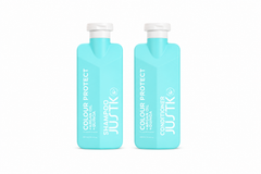 JUSTK color protect shampoo and conditioner bottles, turquoise, 300 ml each