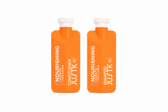 JUSTK Nourishing keratin & collagen shampoo/conditioner bundle with two orange bottles
