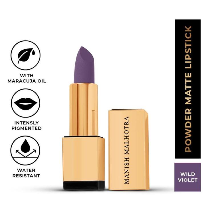 MyGlamm - Manish Malhotra Powder Matte Lipstick - Wild Violet (Violet Purple Shade) | Water-resistant, Luxurious, Powder Matte Lip Colour