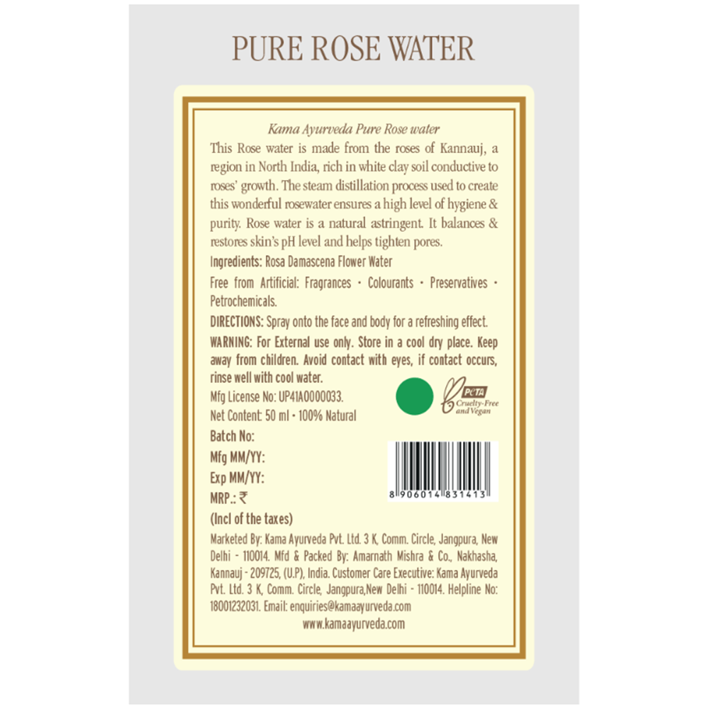 KAMA AYURVEDA Sustainable Pure Rose Water Face & Body Mist 50 ml