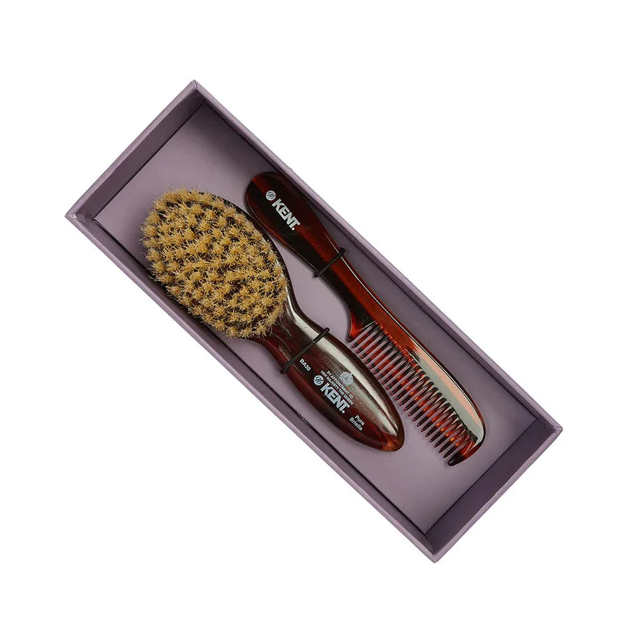 Kent BA30 Tortoiseshell Effect Soft Natural Bristle Baby Brush and Comb Set - Kess Hair and Beauty