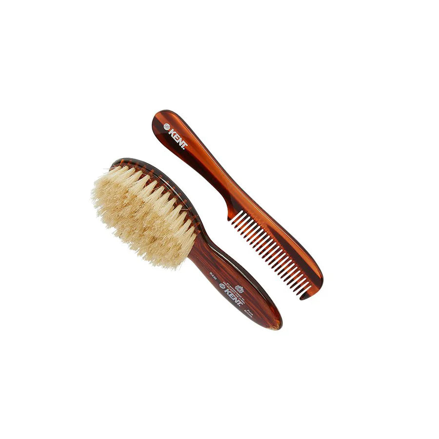 Kent BA30 Tortoiseshell Effect Soft Natural Bristle Baby Brush and Comb Set - Kess Hair and Beauty