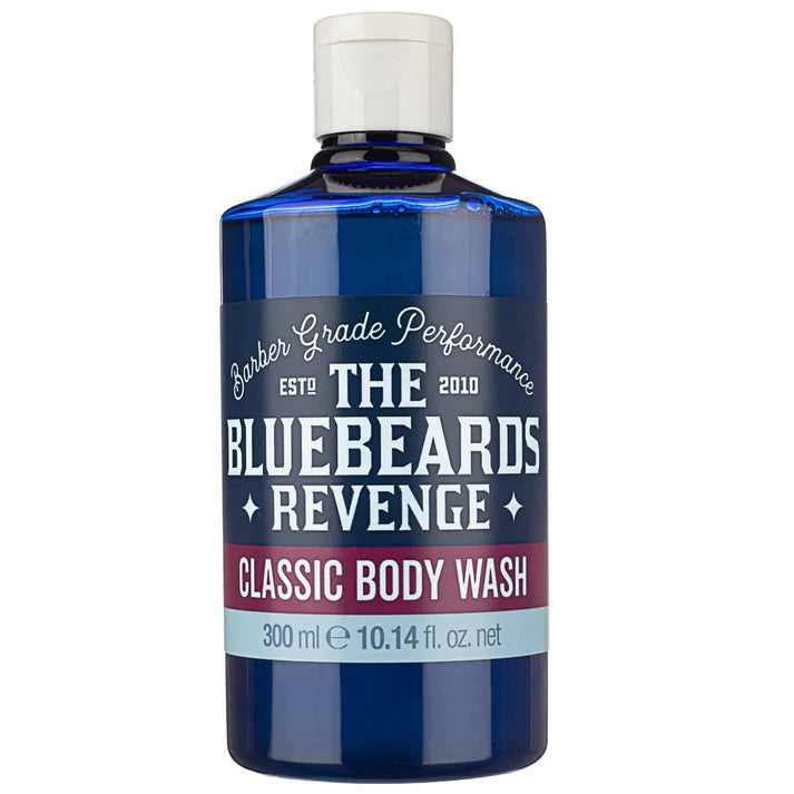 Blue body wash bottle with white cap and Classic Body Wash label, 300 ml.