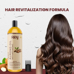 Rey Naturals - Sweet Almond Oil (Badam Oil) | 100% Pure, Cold Pressed Almond Hair Oil For Face, Skin & Hair | Rich In Vitamin-E | Oil For Soft, Shiny & Dandruff Free Hair | 200ml