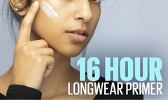 Primer dabbed on face with longwear graphic and white cream application