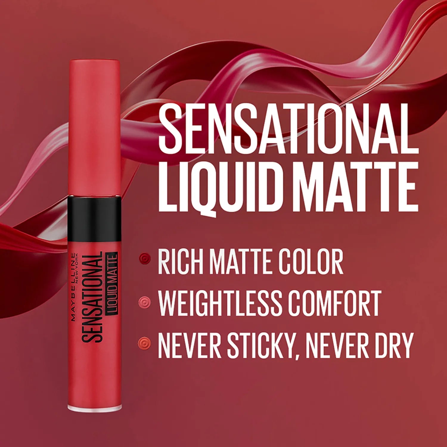 Maybelline - New York Sensational Liquid Matte Lipstick, Weightless Comfort - 03 Flush It Red 7ml