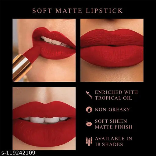 MyGlamm - Manish Malhotra Soft Matte Lipstick - Romantic Rouge (Blood Red Shade) | Long Lasting, Hydrating, Moisturising, Matte Finish Creamy Lipstick