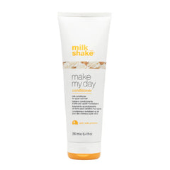 Hair conditioner tube with 'make my day' label and milk shake branding, 250 ml