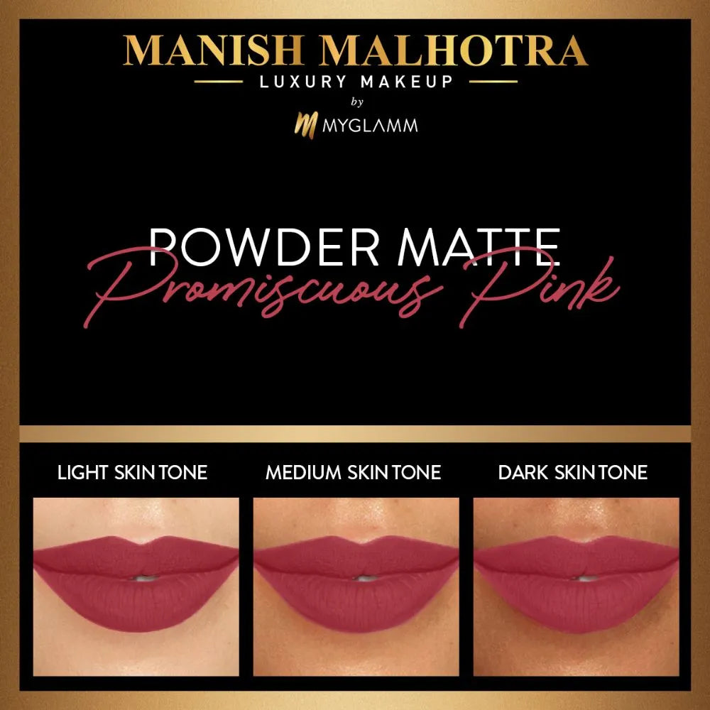MyGlamm - Manish Malhotra Powder Matte Lipstick - Promiscuous Pink (Coral Pink Shade) | Water-resistant, Luxurious, Powder Matte Lip Colour