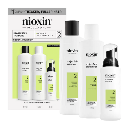 Nioxin scalp + hair thickening system 2 trial kit with shampoo, conditioner, box