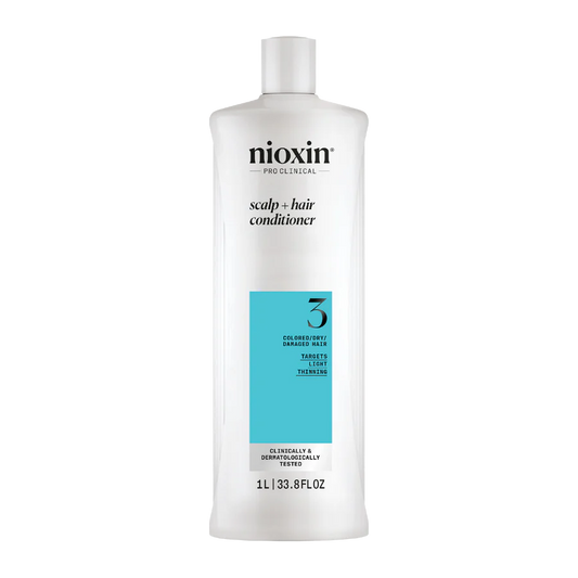 Nioxin scalp + hair conditioner bottle, white with teal label, 1L