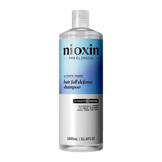 Nioxin hair fall defense shampoo bottle, 1 L, blue label with white cap