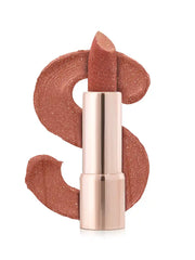 Rose-gold glitter lipstick shade 01 Sparkle Gold with capped pink-gold tube