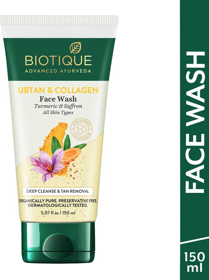 Biotique Ubtan & Collagen Tan Removal Face Wash with Turmeric & Saffron 150ml